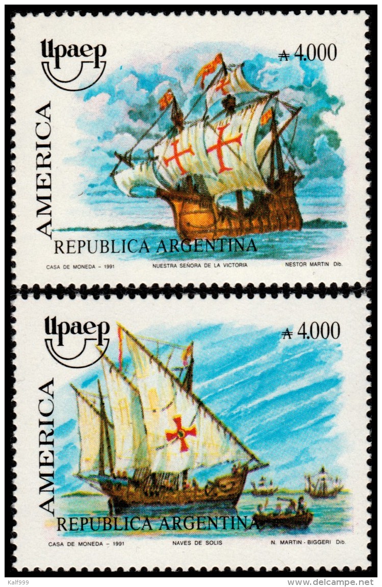 ~~~ Argentina 1991 - UPAEP Ships Good Set - Mi. 2094/2095 ** MNH OG ~~~ - Ongebruikt