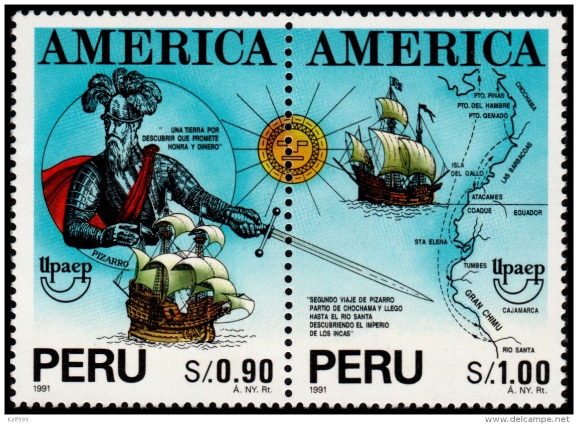 ~~~ Peru 1993 - UPAEP America Ships  Good Set - Mi. 1488/1489 ** MNH OG ~~~ - Peru