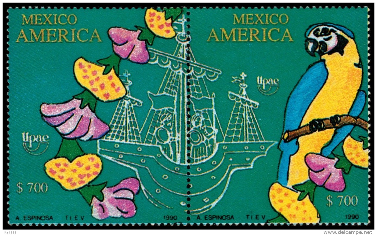 ~~~ Mexico 1991 - UPAEP Fauna Birds Parrot  Good Set - Mi. 2205/2206 ** MNH OG ~~~ - Mexico