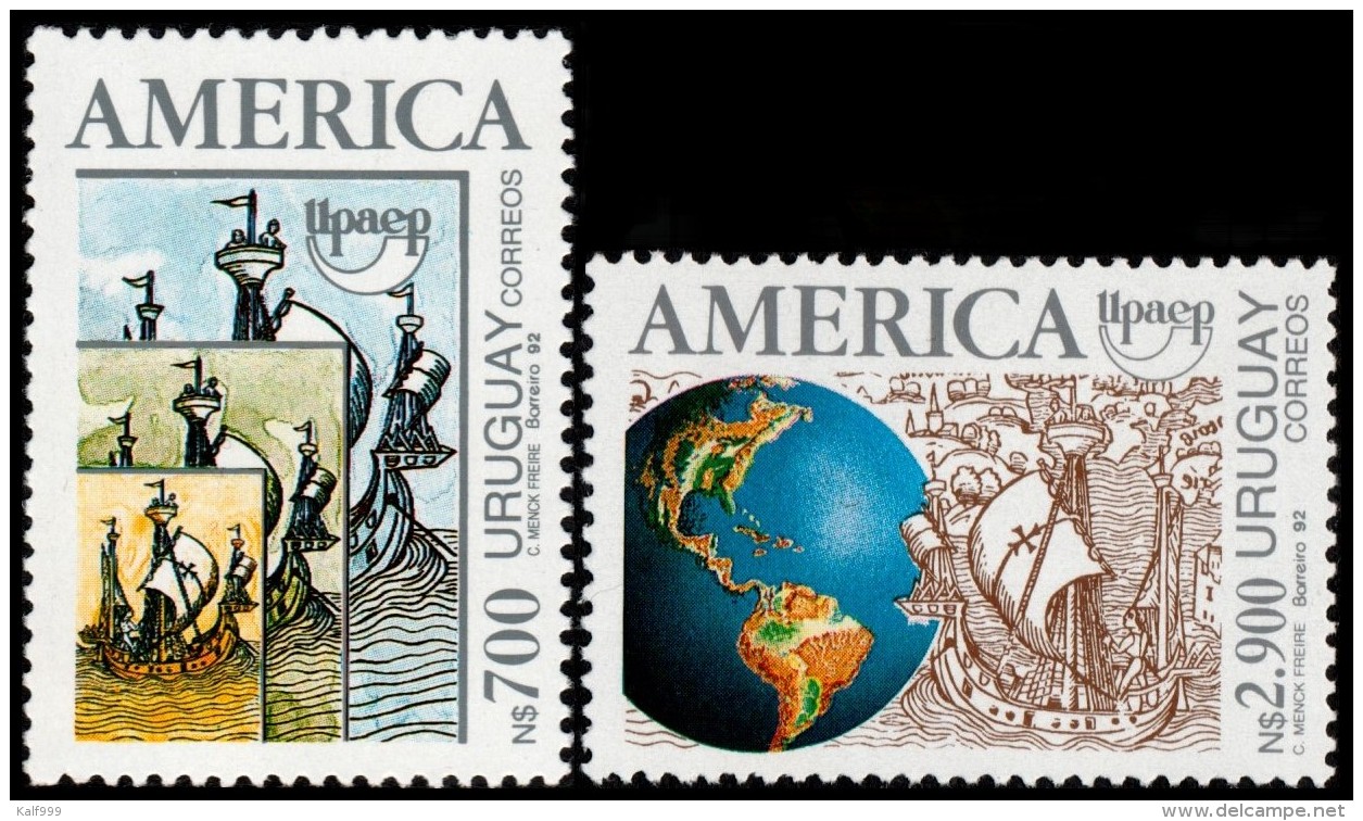 ~~~ Urugauy 1992 - UPAEP America Ships And Globe - Good Set - Mi. 1960/1961 ** MNH OG ~~~ - Uruguay