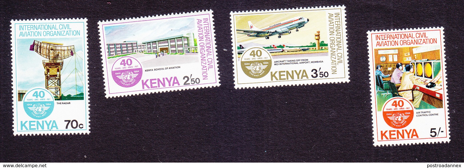 Kenya, Scott #293-296, Mint Hinged, Int'l Civil Aviation Org, Issued 1984 - Kenya (1963-...)