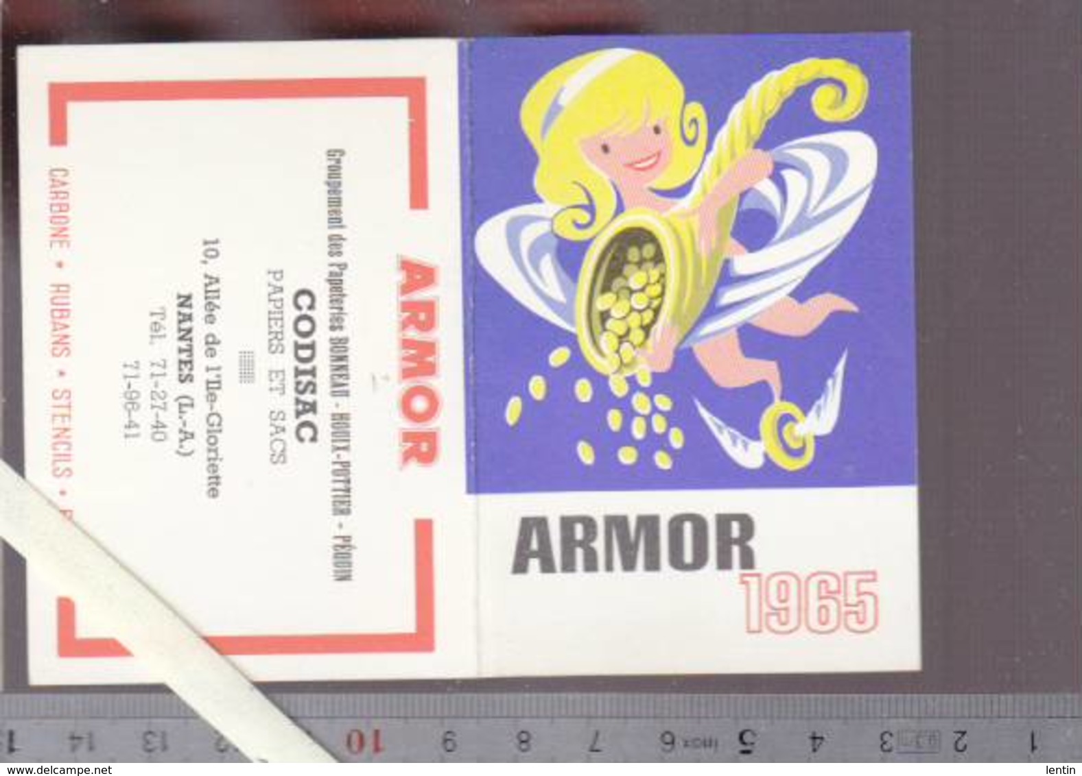 Calendrier Petit Format 1965 - Armor Papier Carbone - Nantes Corne D'abondance - Petit Format : 1961-70