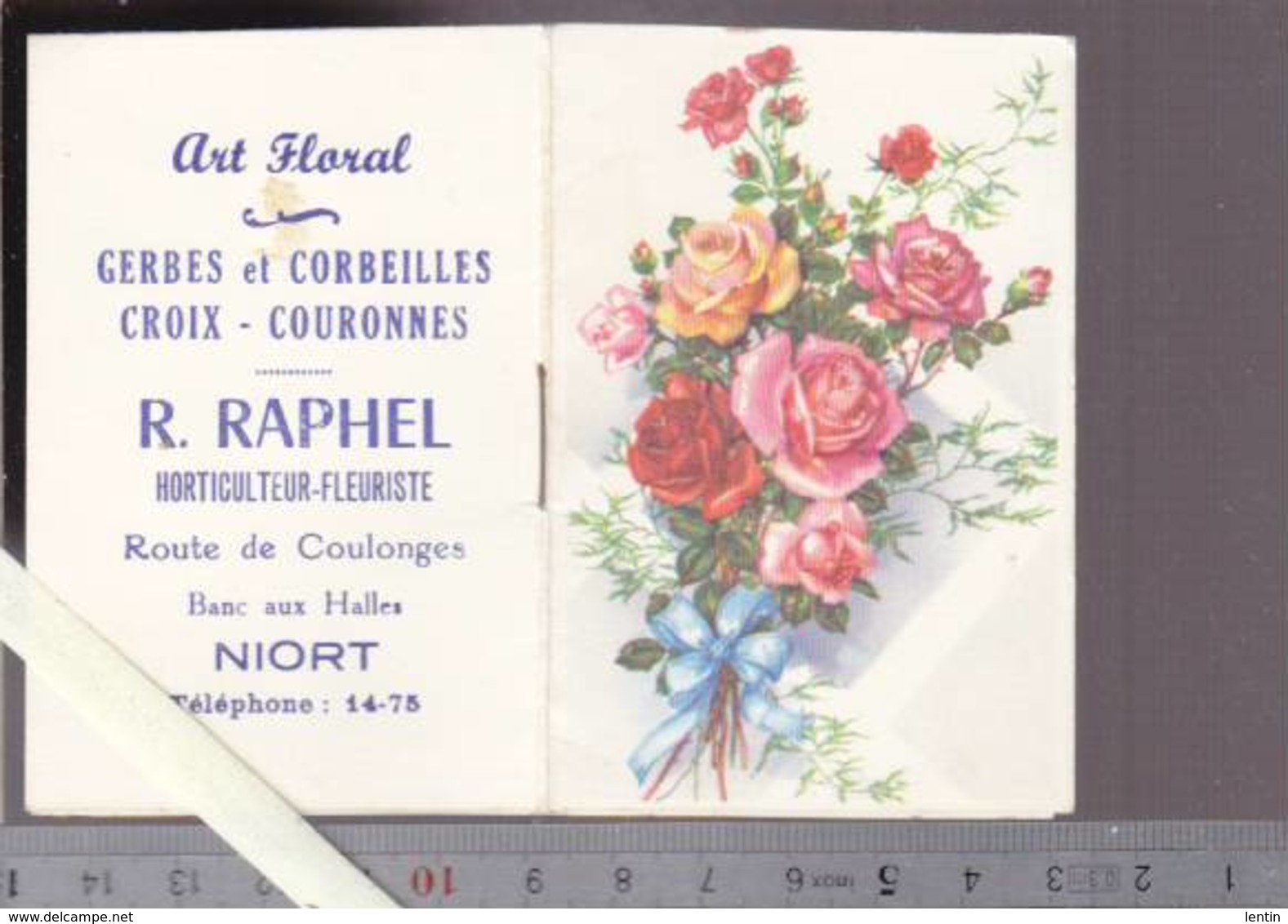 Calendrier Petit Format 1957 - Fleuriste Raphel Niort Deux Sevres - Avec 2 Pages Langage Des Fleurs - Petit Format : 1941-60