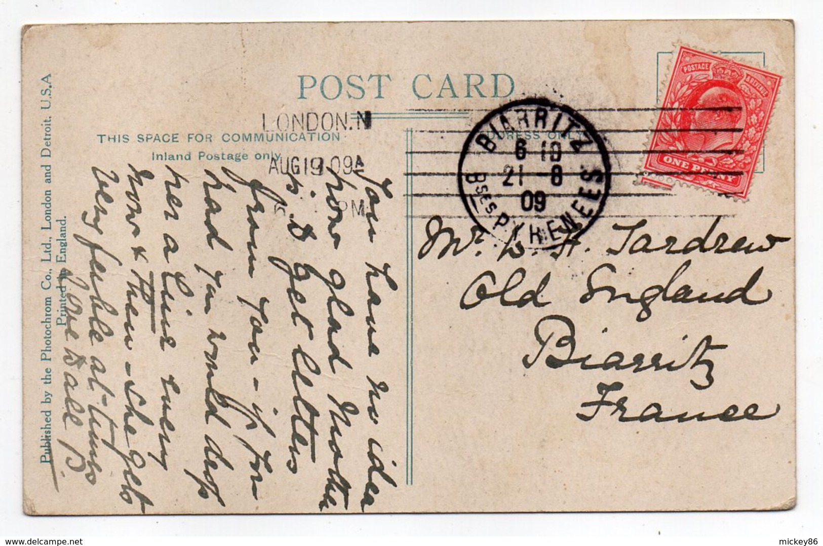 U-K --  CHESTER --1909---King Charles Tower--timbre --cachet - Chester