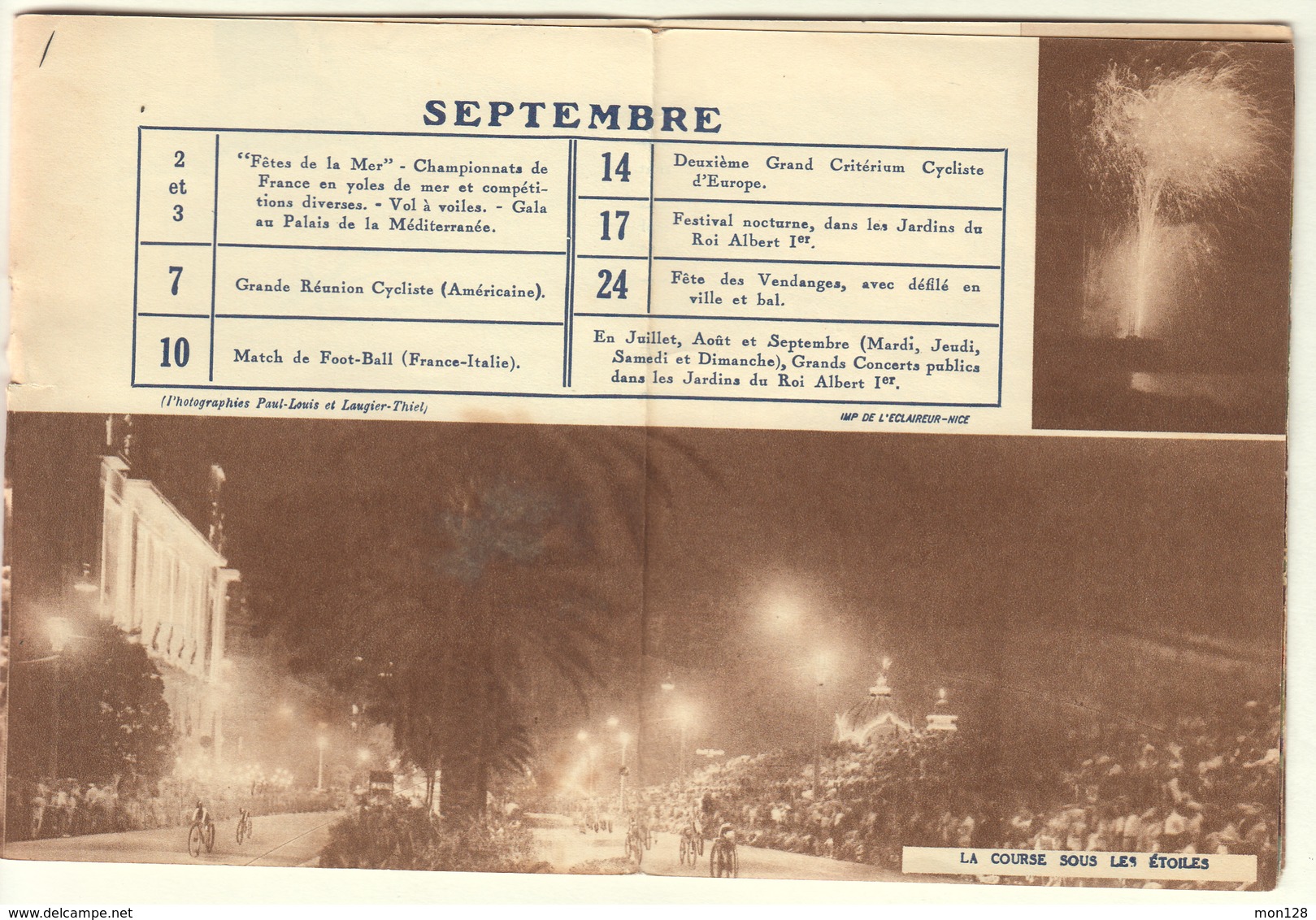 NICE - ETE 1933 PROGRAMME DES FETES