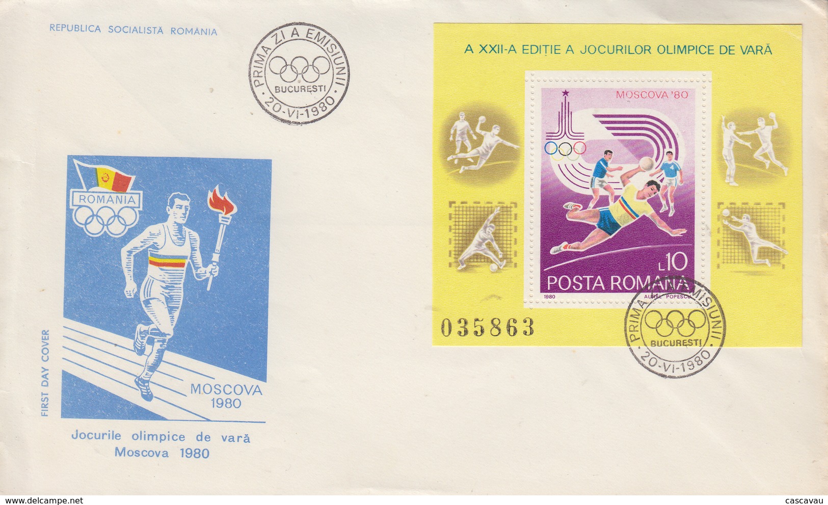 Enveloppe  FDC  1er  Jour   ROUMANIE  Bloc  Feuillet    Jeux  Olympiques   MOSCOU    1980 - Ete 1980: Moscou