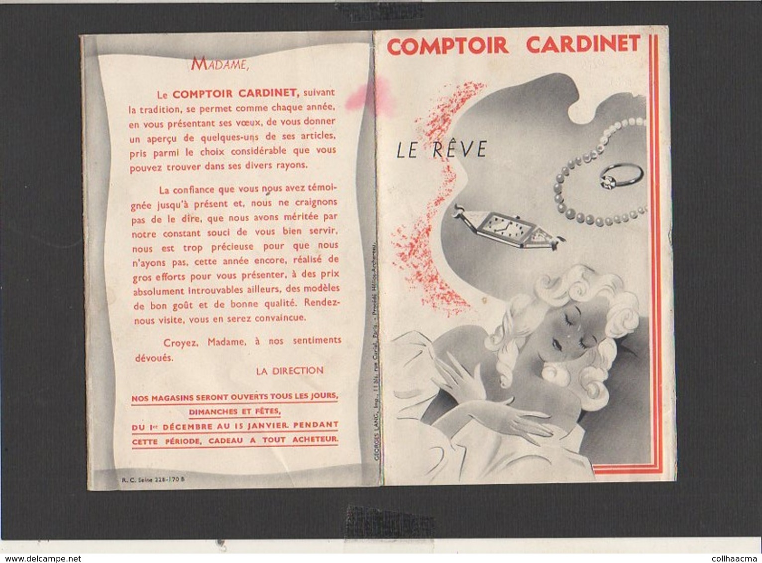 Publicité Env.1930 Catalogue Dépliant "Comptoir Cardinet" Bijouterie,Montres,Orfévrerie,Carillons,pendules,etc. à Paris - Publicités