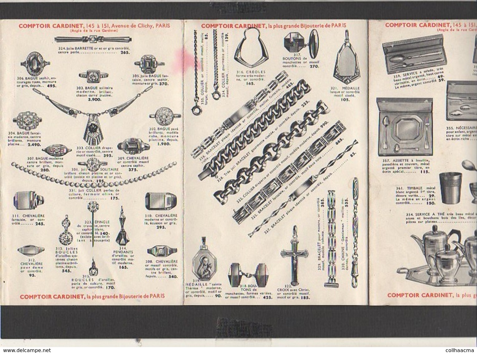 Publicité Env.1930 Catalogue Dépliant "Comptoir Cardinet" Bijouterie,Montres,Orfévrerie,Carillons,pendules,etc. à Paris - Publicités