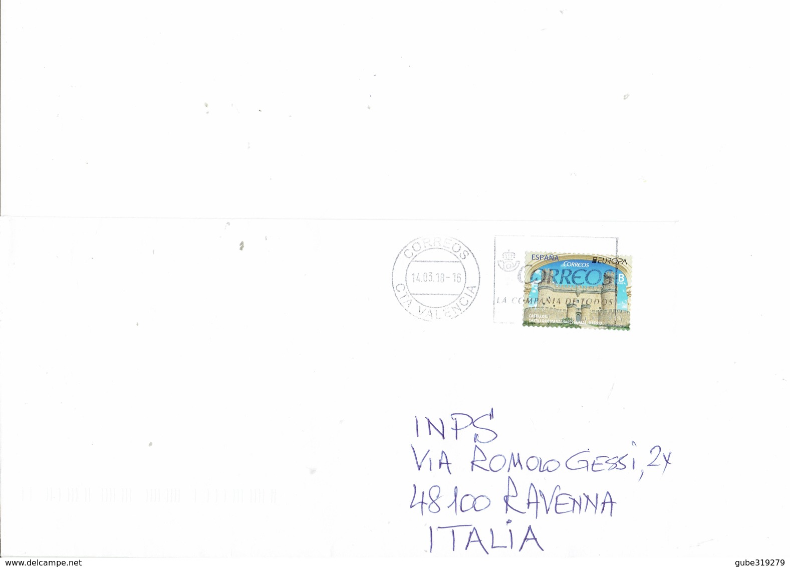 SPAIN 2018 - COVER MAILED TO ITALY WITH 1 ST RATE B  CASTLE CASTILLO DE MANZANARES EL REAL (MADRID) OBL MARCH 14, 2018 R - Covers & Documents