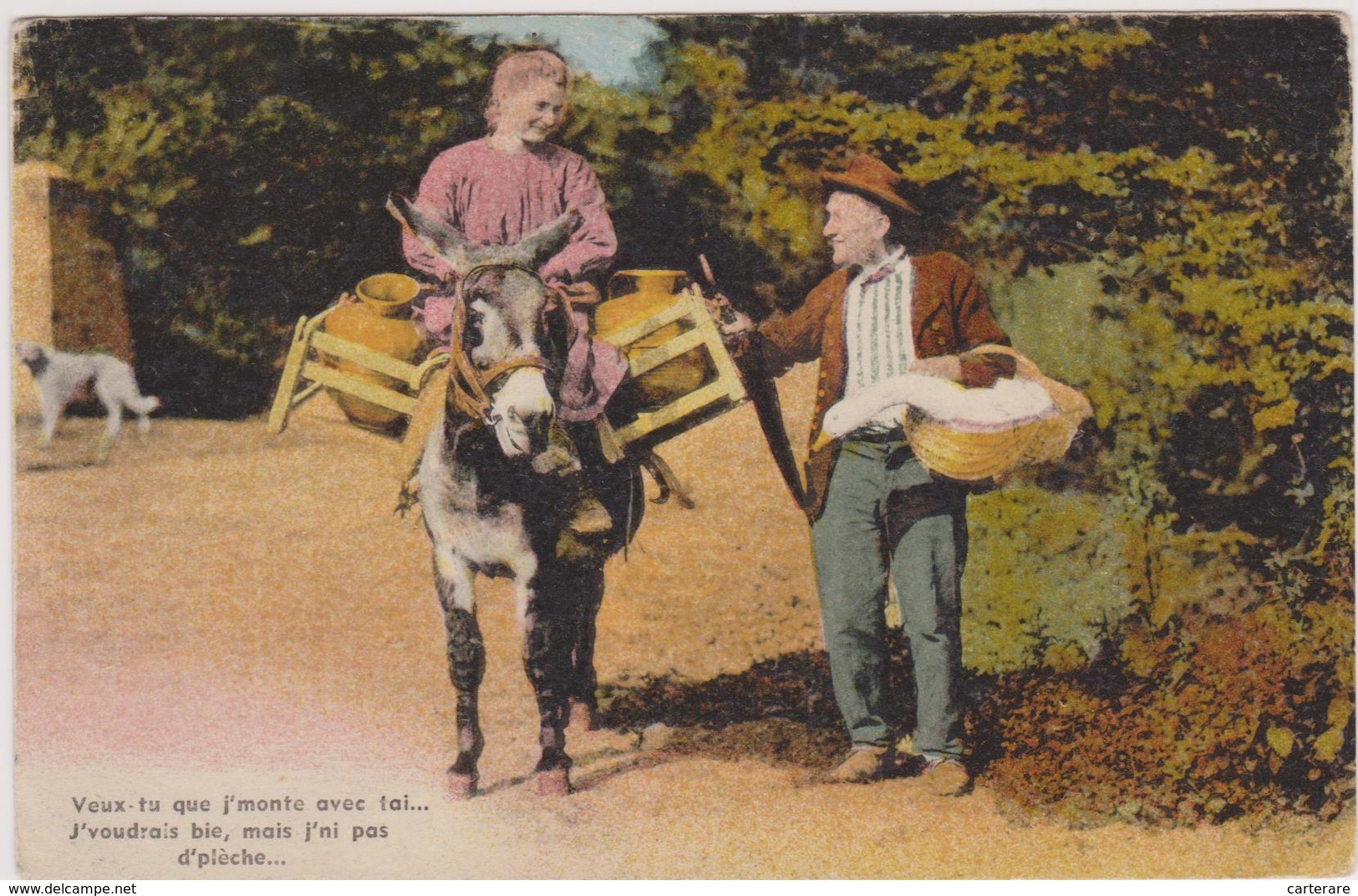 Cpa ,la Normandie,ane Laitiere,transport Du Lait En Ane,métier,éleveur,ed Le Goubey,rare,paysan - Paesani