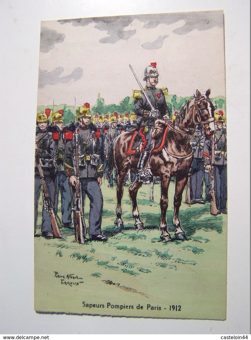 T70  UNIFORME SAPEURS POMPIERS DE PARIS 1912 Signé Pierre Albert Leraux - Uniformes