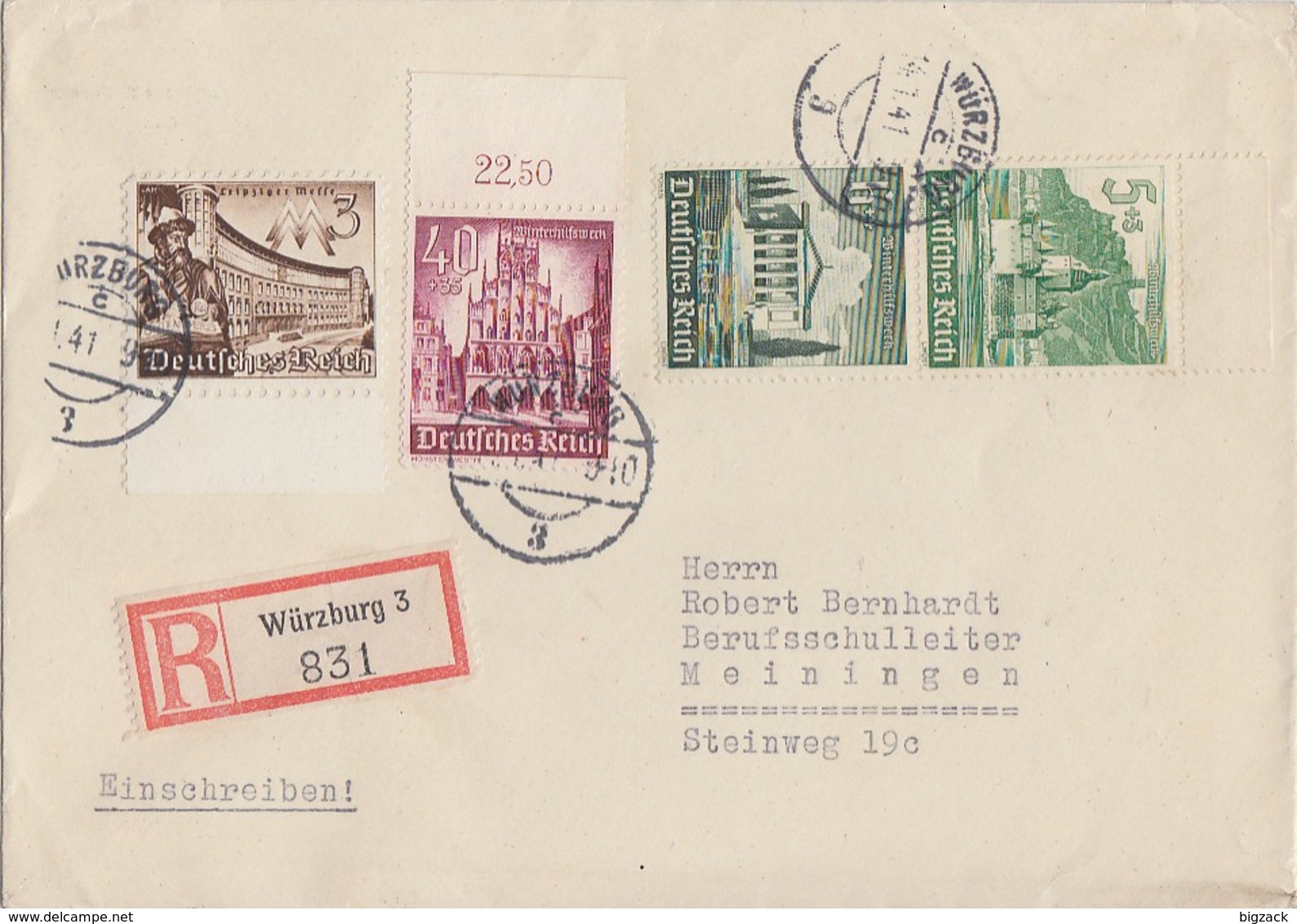 DR R-Brief Mif Minr.739,759,Zdr.S 258 Würzburg 14.1.41 - Briefe U. Dokumente