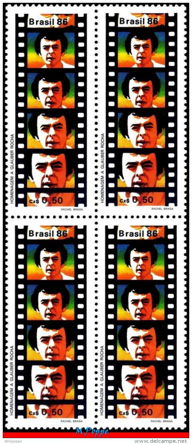 Ref. BR-2086-Q BRAZIL 1986 FAMOUS PEOPLE, GLAUBER ROCHA, FILM, INDUSTRY PIONEER, MOVIE, MNH 4V Sc# 2086 - Unused Stamps