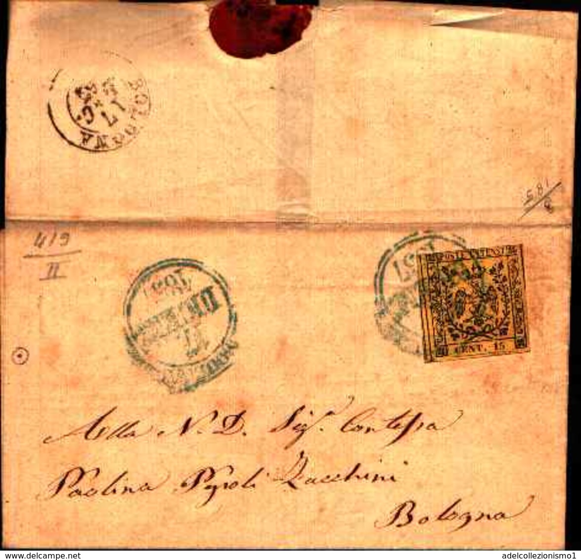 87427) Lettera  Con 15c.acquila Estense Da Modena A Bologna Il 17/12/1857 - Modène