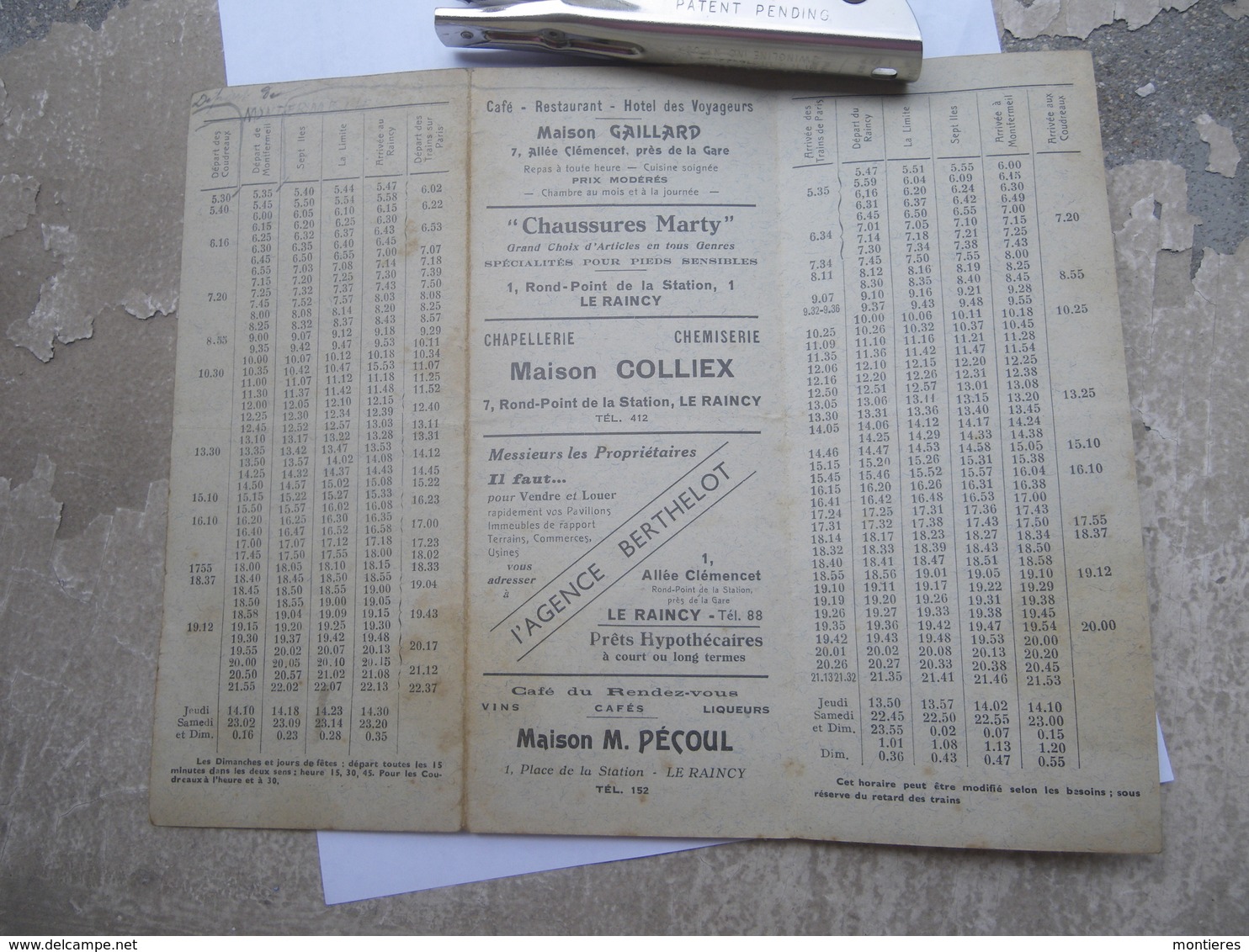 HORAIRE Autocar JAMPIERRE 1935 Les Coudreaux Montfermeil Clichy Sous Bois Gagny Le Raincy - Verkehr & Transport