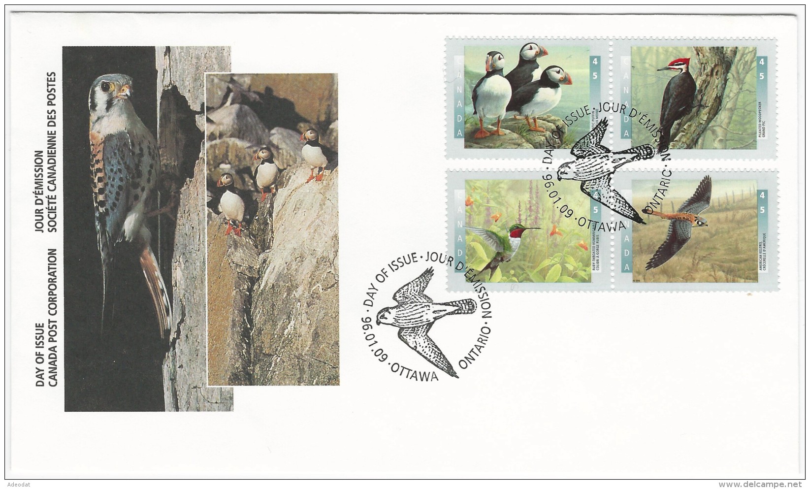 CANADA 1996 BIRDS OF CANADA SCOTT 1591-1594 FDC VALUE US  $3.15 - Hojas Completas