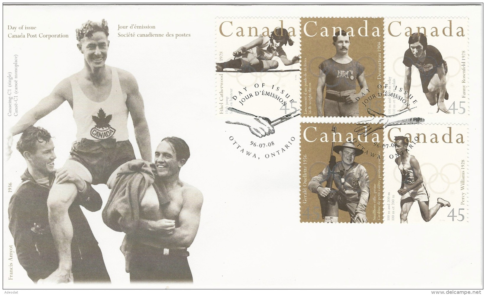 CANADA 1996 CANADIAN OLYMPIC GOLD MEDALISTS SCOTT 1612b FDC VALUE US  $6.00 - 1991-2000