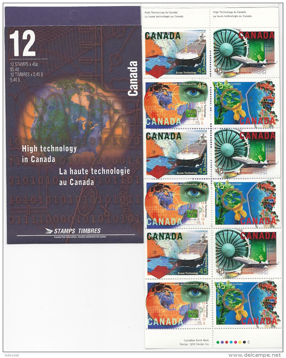 CANADA 1996 HIGH TECHNOLOGY SCOTT 1595-1598 BOOKLET PANE OF10  VALUE US  $11.25 - Pagine Del Libretto