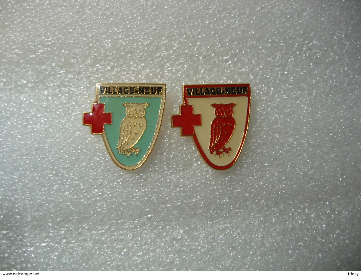 2 Pin's De Couleurs Differentes, La Chouette, Embleme De La Commune De VILLAGE-NEUF (Dépt 68) En Alsace - Steden