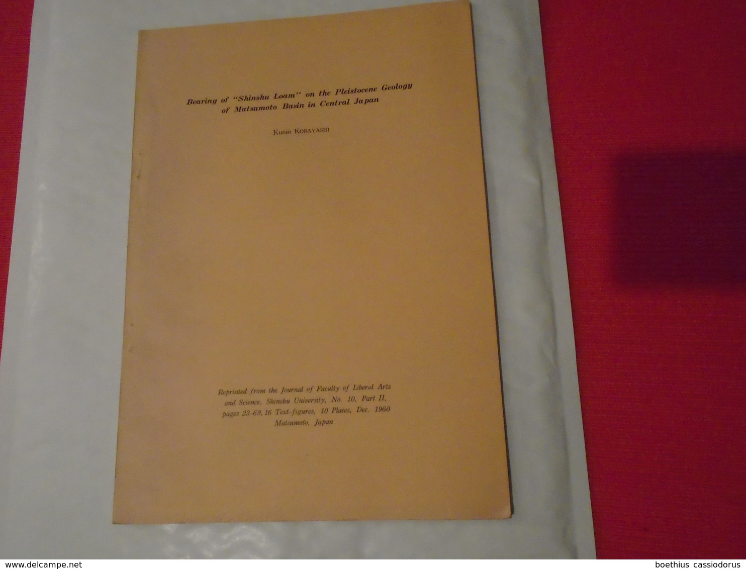 Géologie Japon BEARING OF "SHINSHU LOAM" ON THE PLEISTOCENE GEOLOGY OF MATSUMOTO BASIN IN CENTRAL JAPAN  KUNIO KOBAYASHI - Geowissenschaften