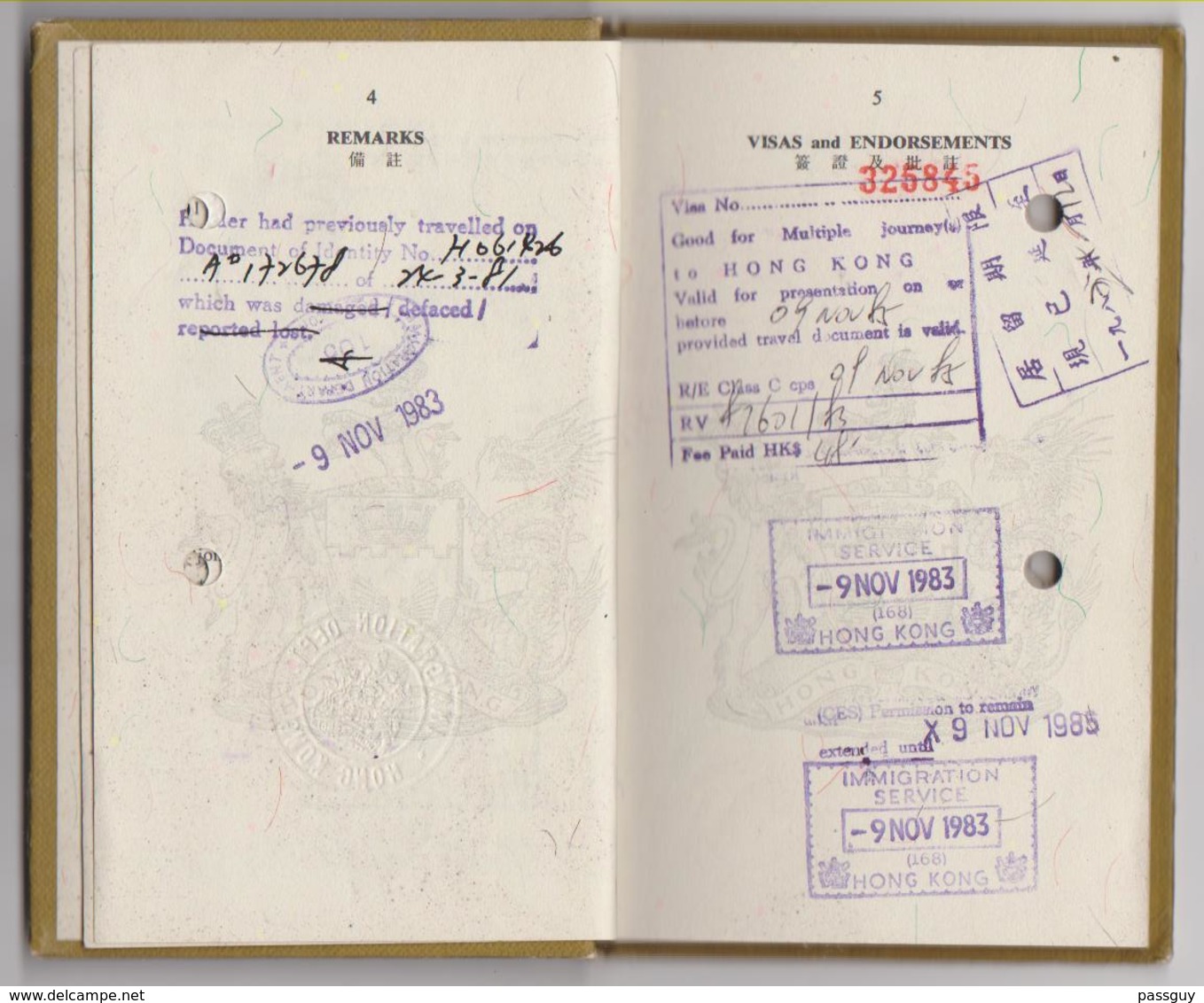 Document D'identité (Passeport) HONG KONG 1983 Document Of Identity (Passport) – Reisepaß - Documents Historiques
