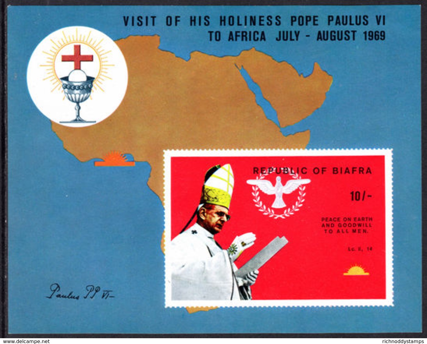 Biafra 1969 First Papal Visit To Africa In Modern Times Imperf Souvenir Sheet Unmounted Mint. - Nigeria (1961-...)