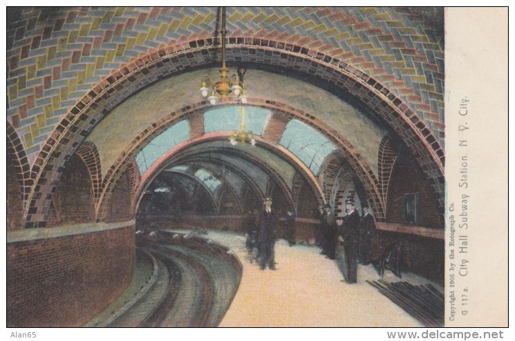 New York City Subway System, City Hall Station, Underground Transportation, C1900s Vintage Postcard - Trasporti