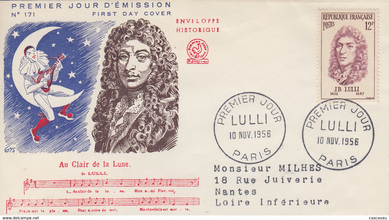 Enveloppe  FDC  1er  Jour   FRANCE   LULLI    PARIS   1956 - 1950-1959