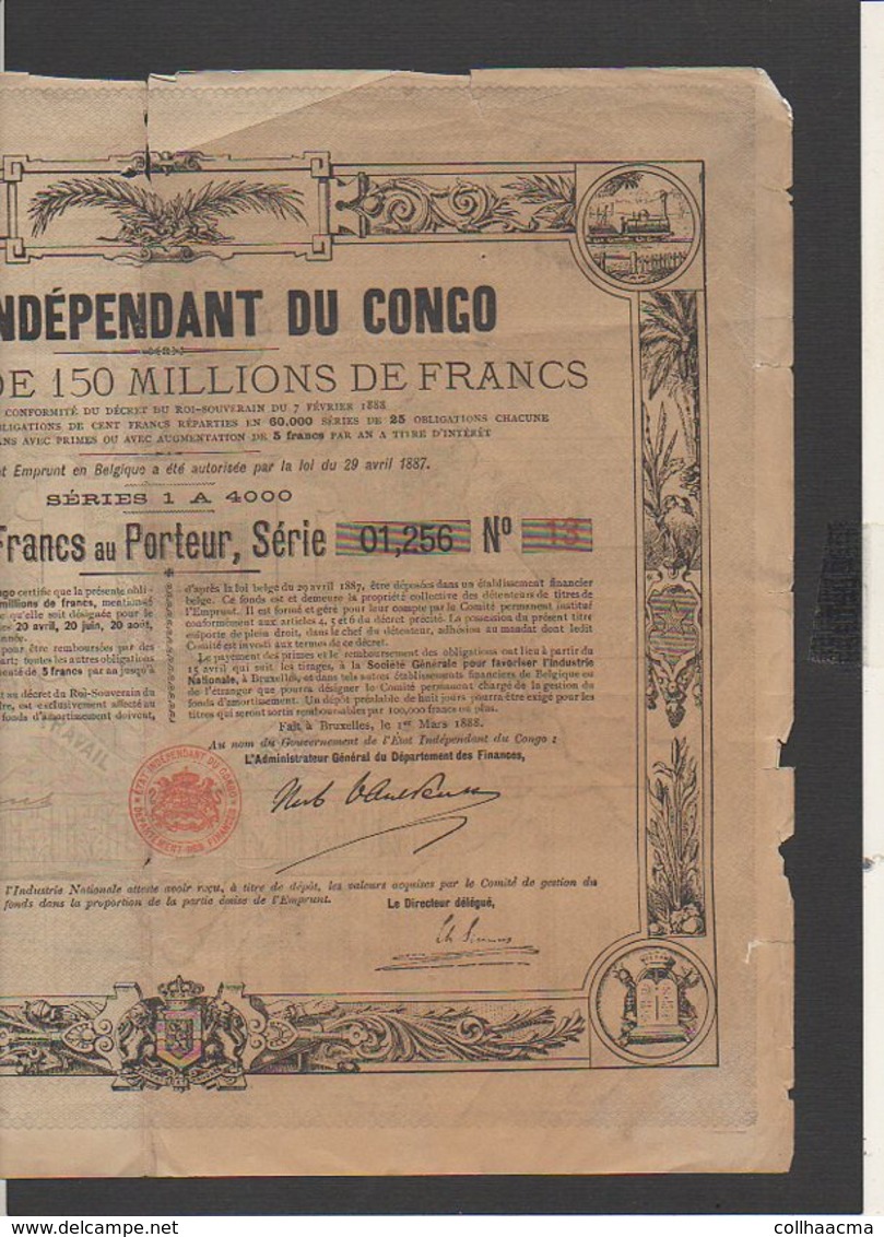 Action 1888 : Emprunt Etat Indépendant Du Congo : Obligation De 100 Francs Au Porteur - Afrique