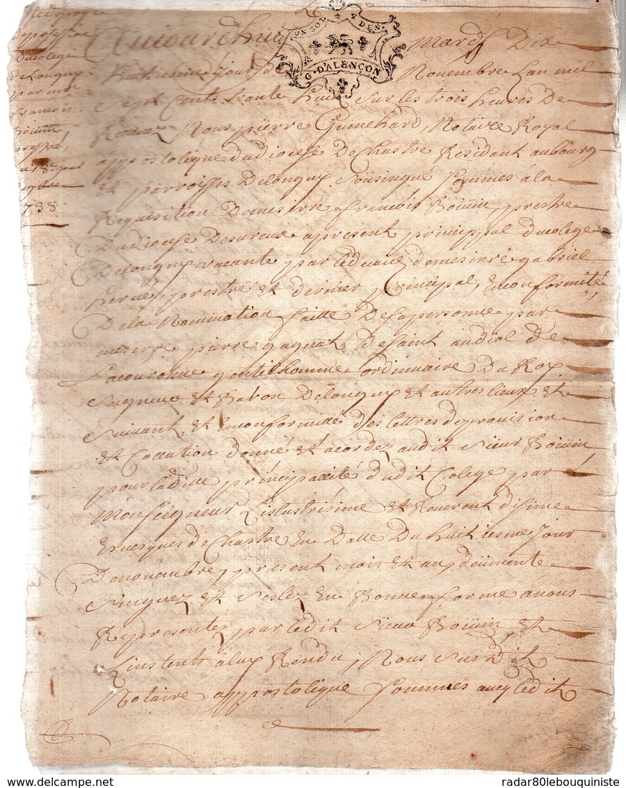 Messire PIERRE GAGNÂT De SAINT-ANDIOL DE LA COURONNE,Ecuyer Maitre Des Requêtes.Baron De LONGNY.4 Pages.1738 - Historical Documents