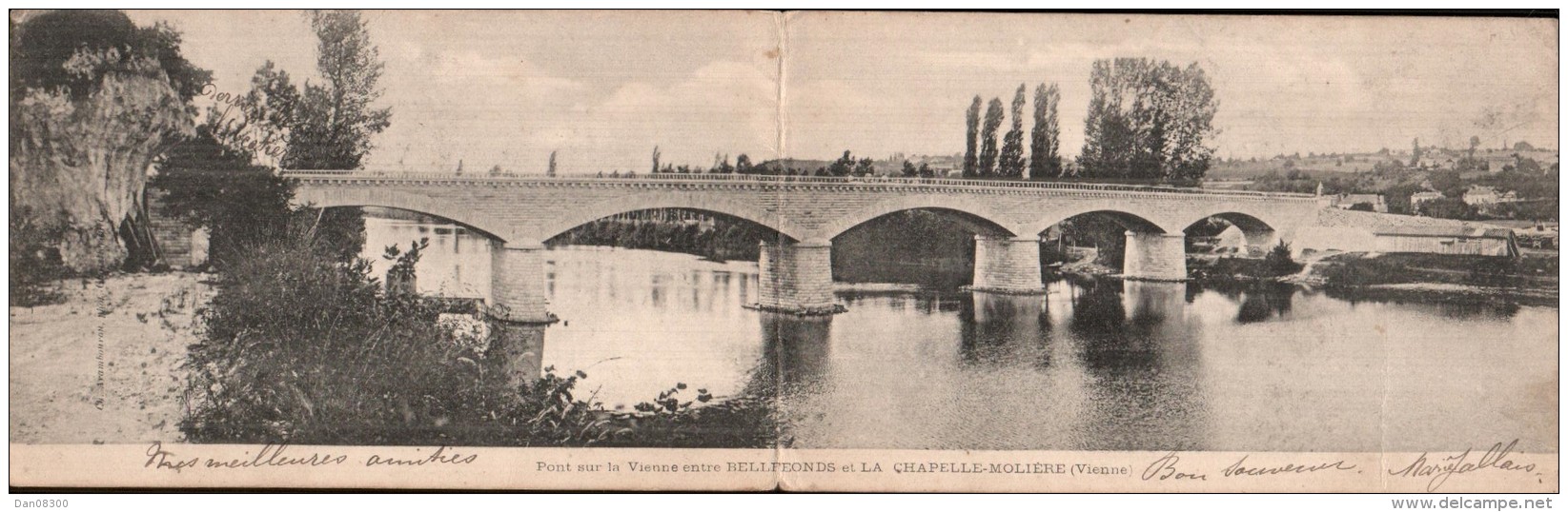 RARE  86 PONT SUR LA VIENNE ENTRE BELLEFONDS ET LA CHAPELLE MOLIERE CARTE DOUBLE CARTE LETTRE PRECURSEUR CIRCULEE 1906 - Otros & Sin Clasificación