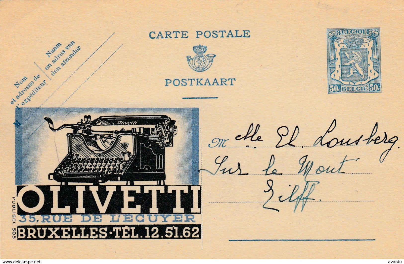 BELGIE / BELGIQUE / CARTE PUBLICITAIRE  /  OLIVETTI - Publicité