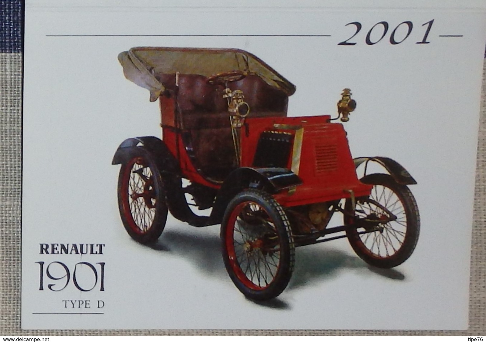 Petit Calendrier Poche 2001 Voiture Ancienne Renault 1901 La Meignanne Maine Et Loire - Small : 2001-...