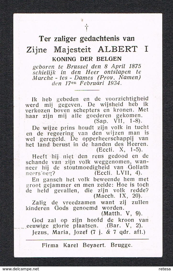 I DOODSPRENTJE KONING ALBERT I 1934 - Devotieprenten