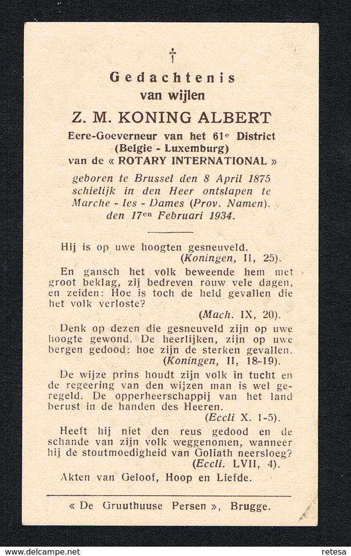 I DOODSPRENTJE KONING ALBERT I 1934 - Images Religieuses