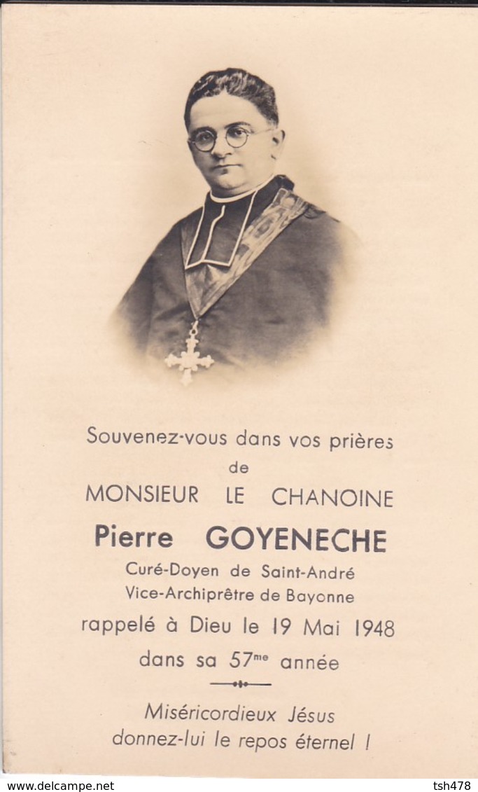 Curé-doyen Vice-archiprêtre De Bayonne--faire-part De Décès 19 Mai 1948--souvenez-vous Dans Vos Prières-voir 2 Scans - Décès