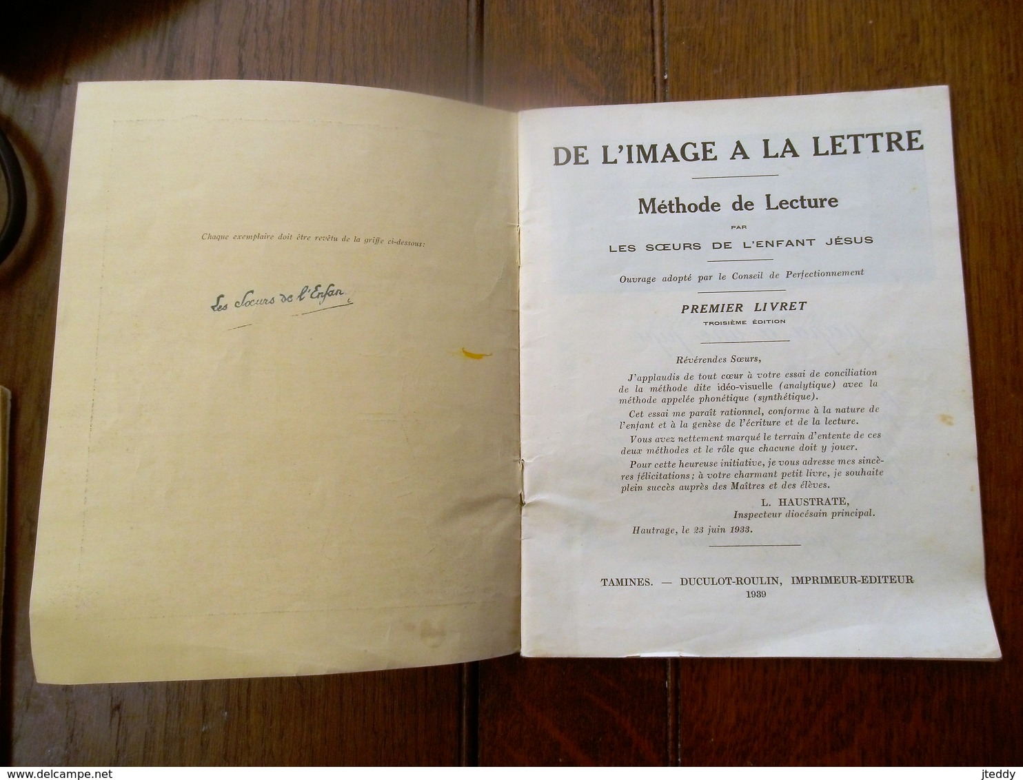 DE L' IMAGE A LA LETTRE   Tamines - Duculot - Roulin   IMPR. - EDIT.   1939 - 6-12 Ans