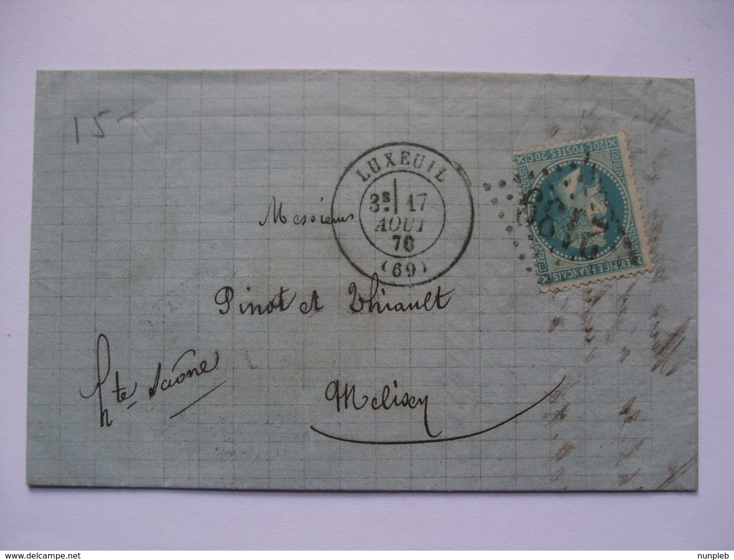 FRANCE - 1870 Entire - Luxeuil Postmark And Bank Cachet - 1863-1870 Napoleon III With Laurels