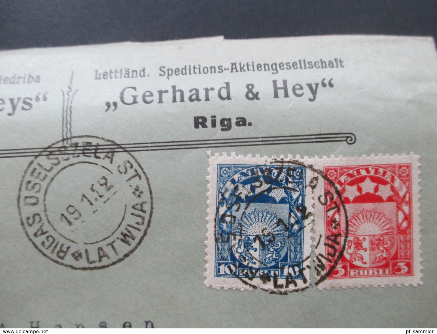 Lettland Latvija Freimarken Kleines Staatswappen MiF Stempelfehler 1912 Statt 1922?! Lettlän Speditions AG Gerhard & Hey - Letonia