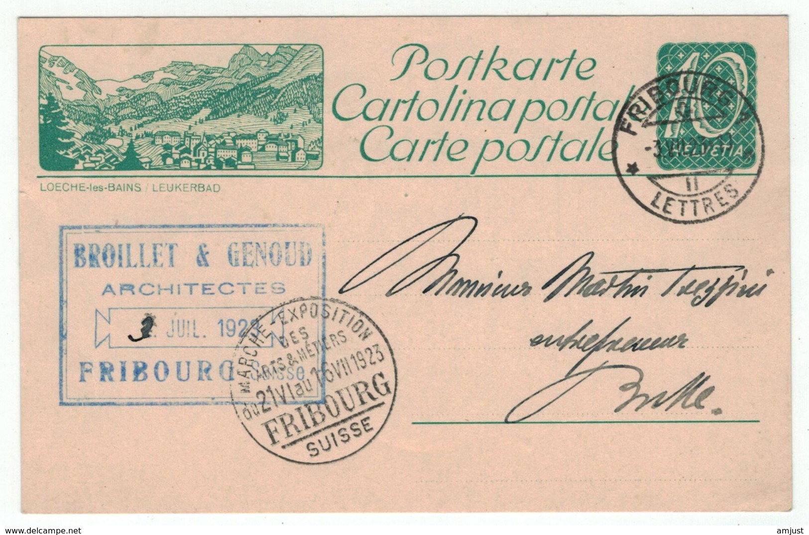 Suisse // Schweiz // Switzerland  // Entier Postaux // Entier Postal Au Départ De Fribourg Et Cachet Marché-Exposition - Entiers Postaux