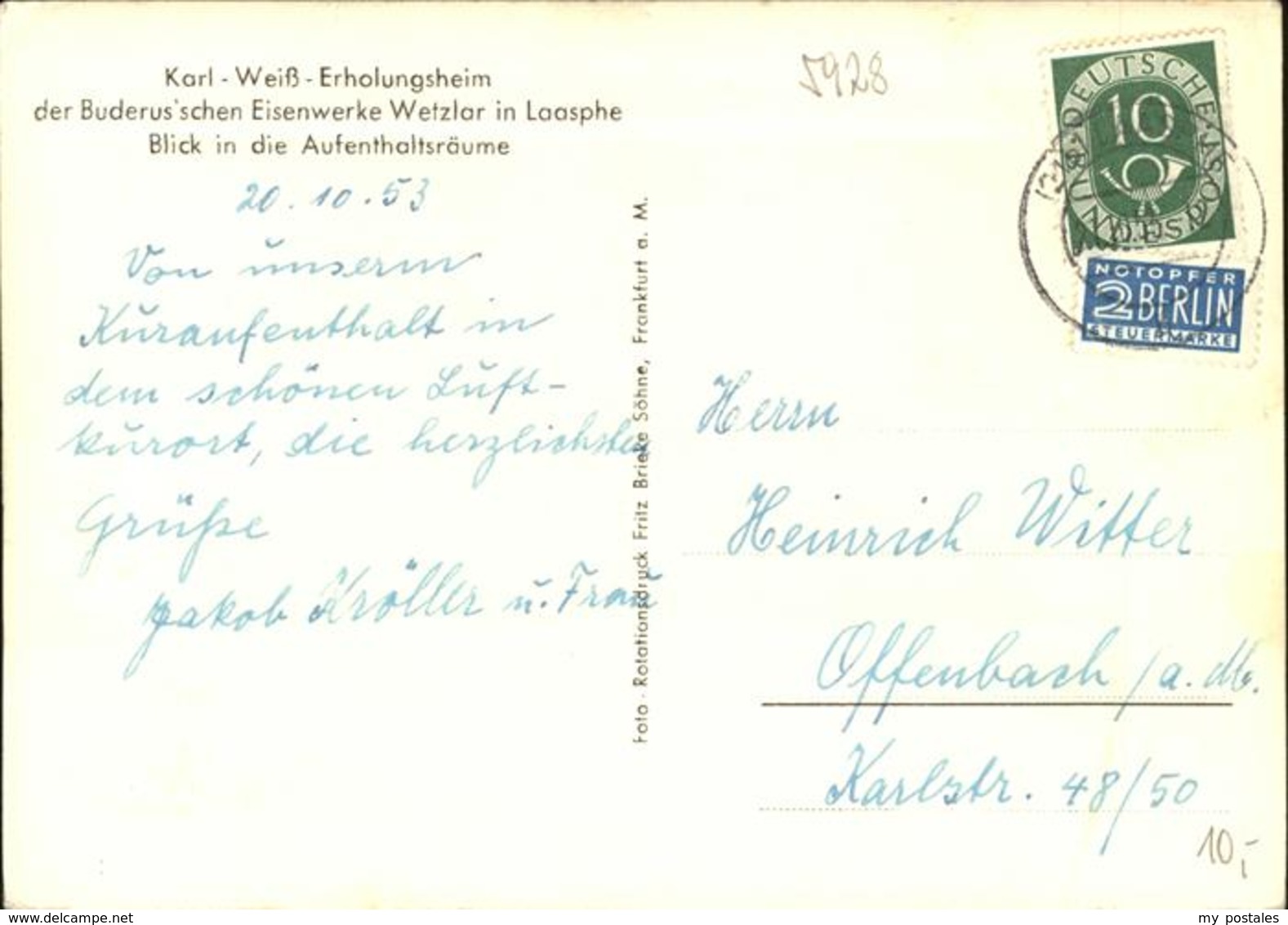 41272585 Laasphe Karl Weiss Erhoungsheim Bruderusschen Eisenwerke Wetzlar Amtsha - Bad Laasphe