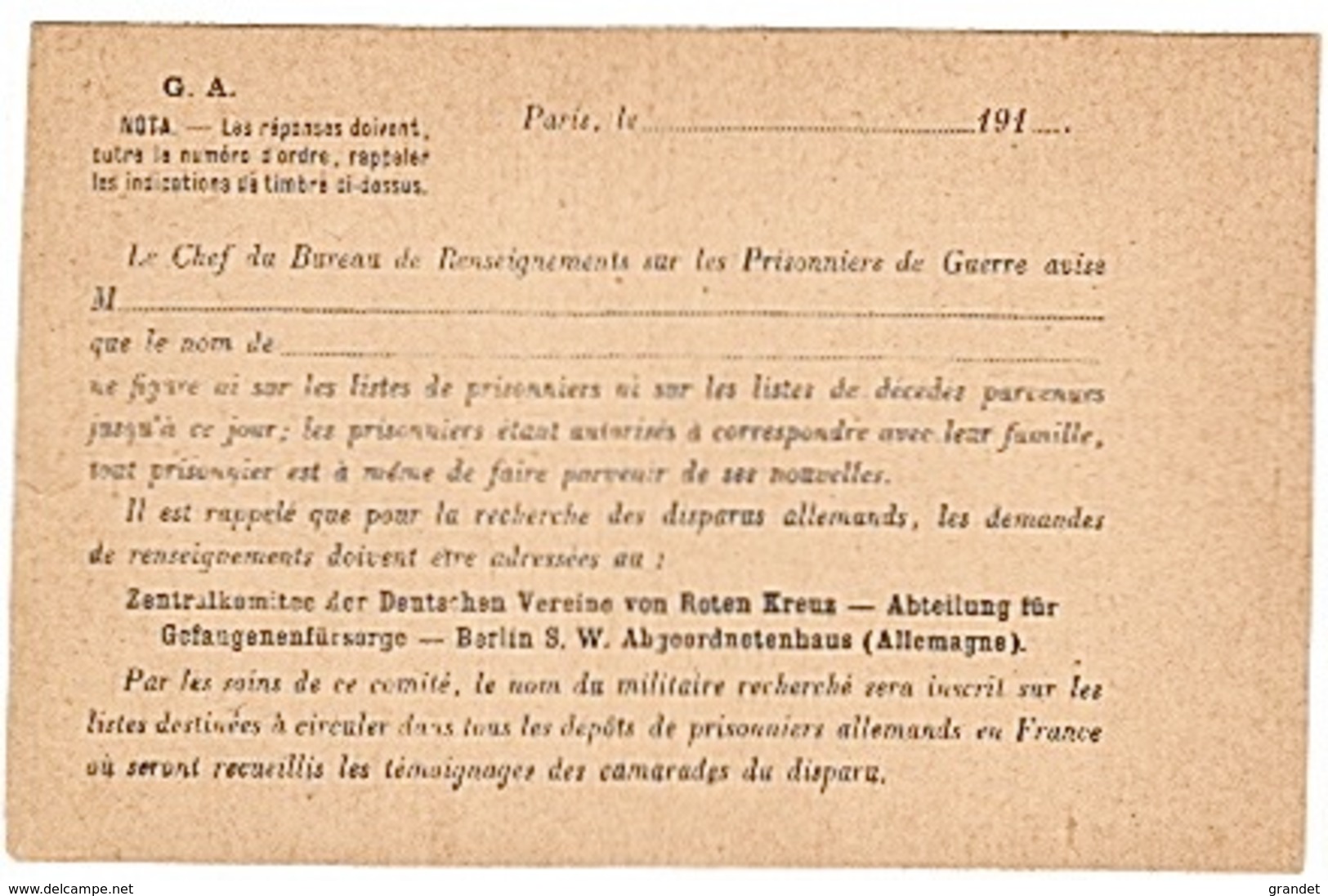 FRANCHISE MILITAIRE - OFFICIELLE - PRISONNIERS - CORRESPONDANCE MILITAIRE - RARE - CPFM - SW N°106 - WW1 - - Lettres & Documents