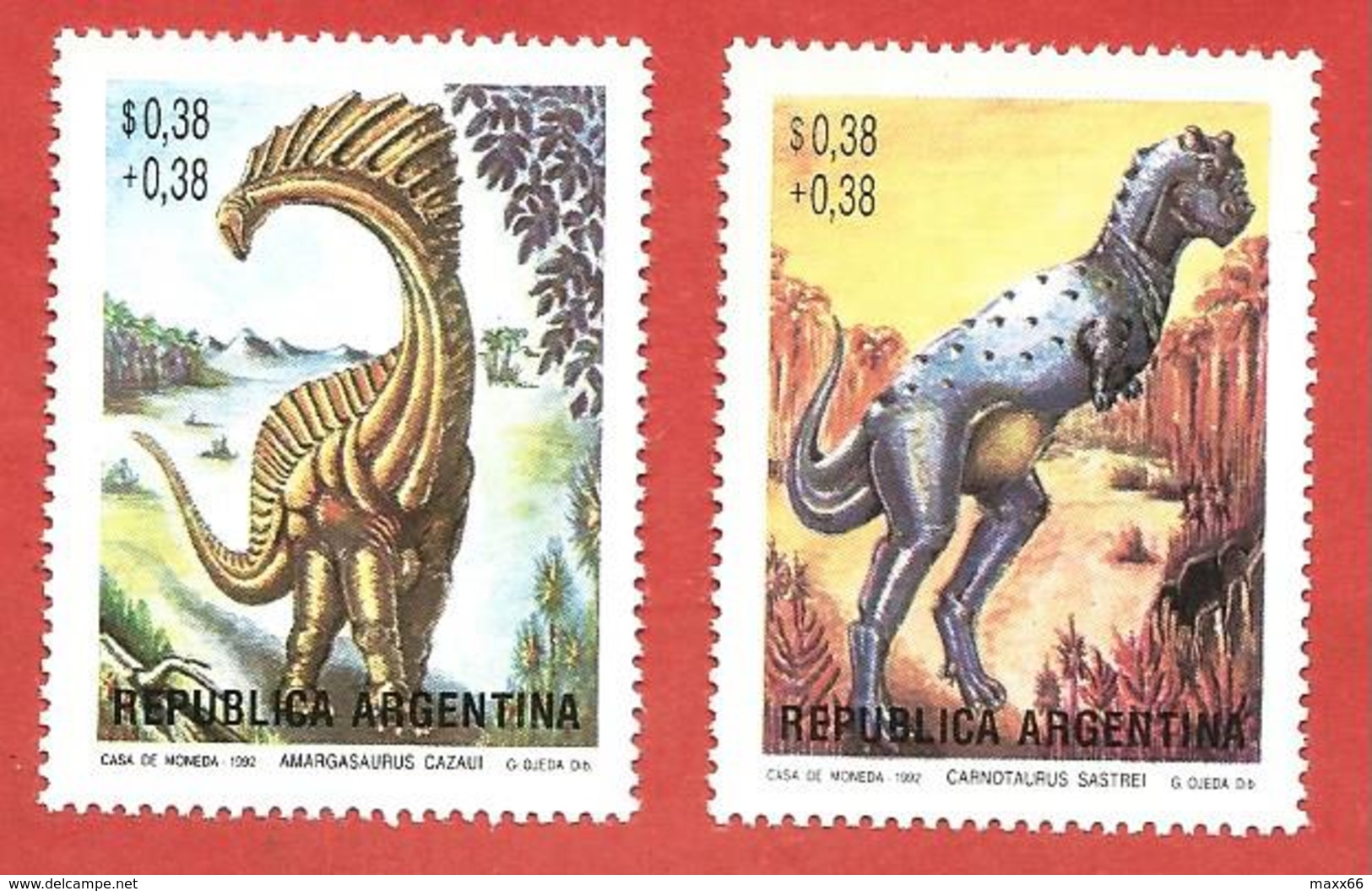 ARGENTINA MNH - 1992 Dinosaurs - 2 X 0.38+0.38 $ Peso - Michel AR 2127 2128 - Neufs