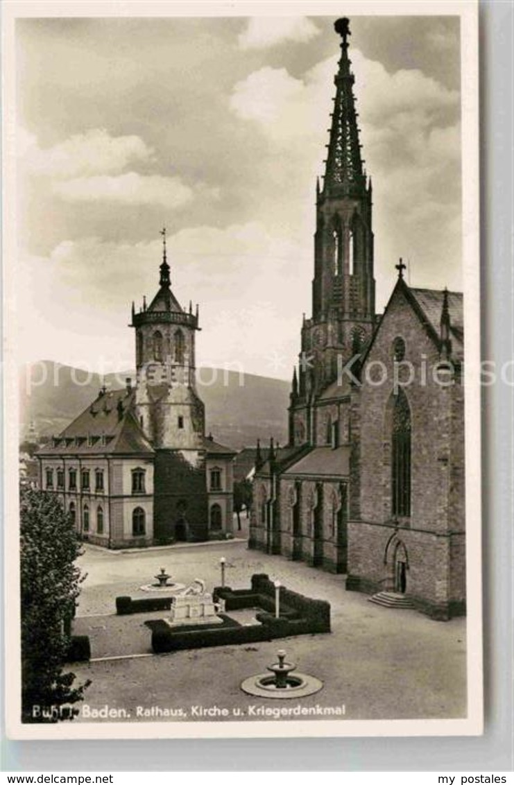 42854072 Buehl Baden Rathaus Kirche Und Kriegerdenkmal Buehl - Buehl