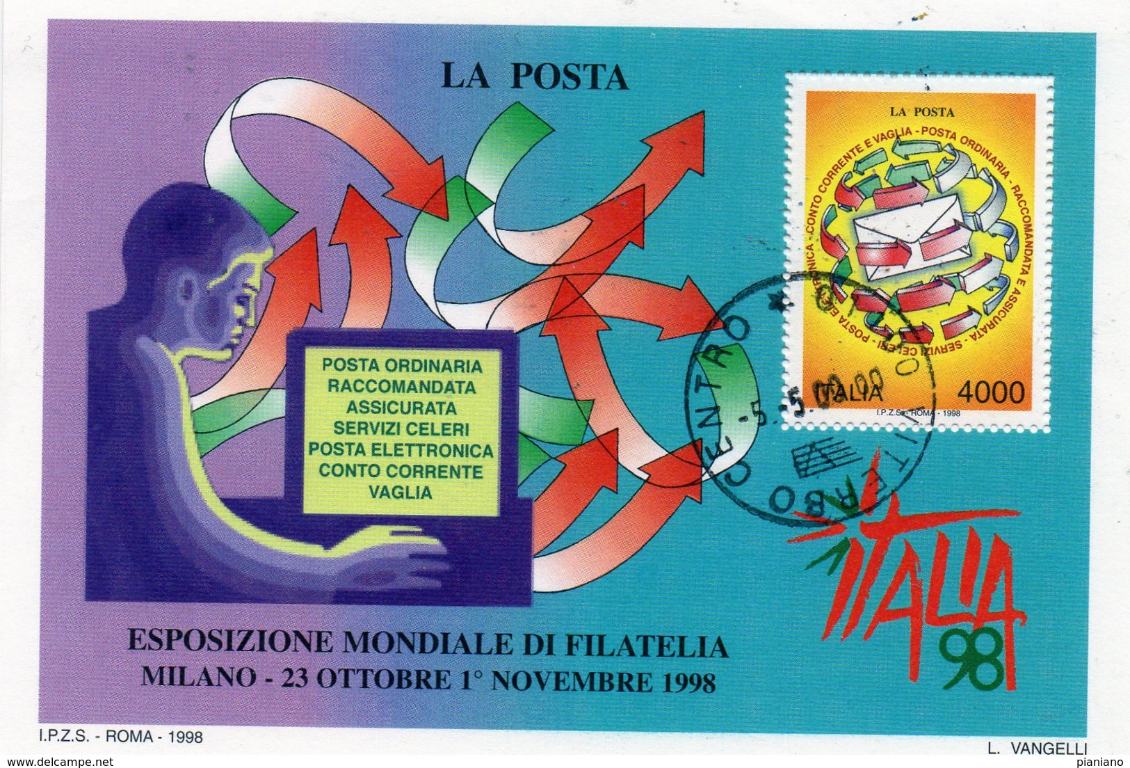 PIA  -  ITALIE  -  1998  : Esp. Mond. Di Filatelia "Italia  98" -Giornata Delle POSTE - Foglietto  -     (Yv  Bf 21 ) - 1991-00: Usati