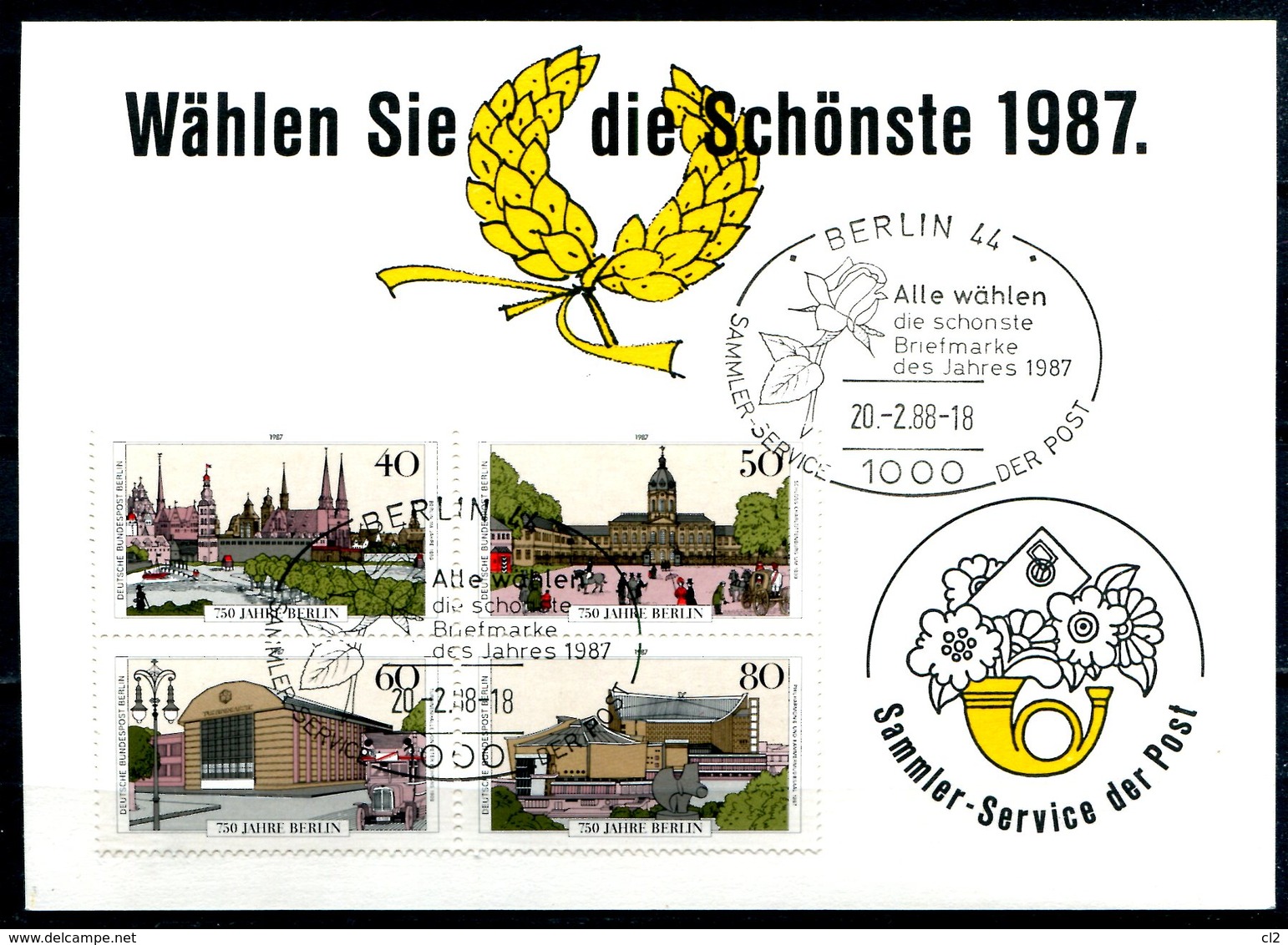 BERLIN - 20.2.1988 - Mi 772-775 - Y&T 734-737 - Alle Wälhen Die Schonste Briefmarke Des Jahres 1987 - Maschinenstempel (EMA)