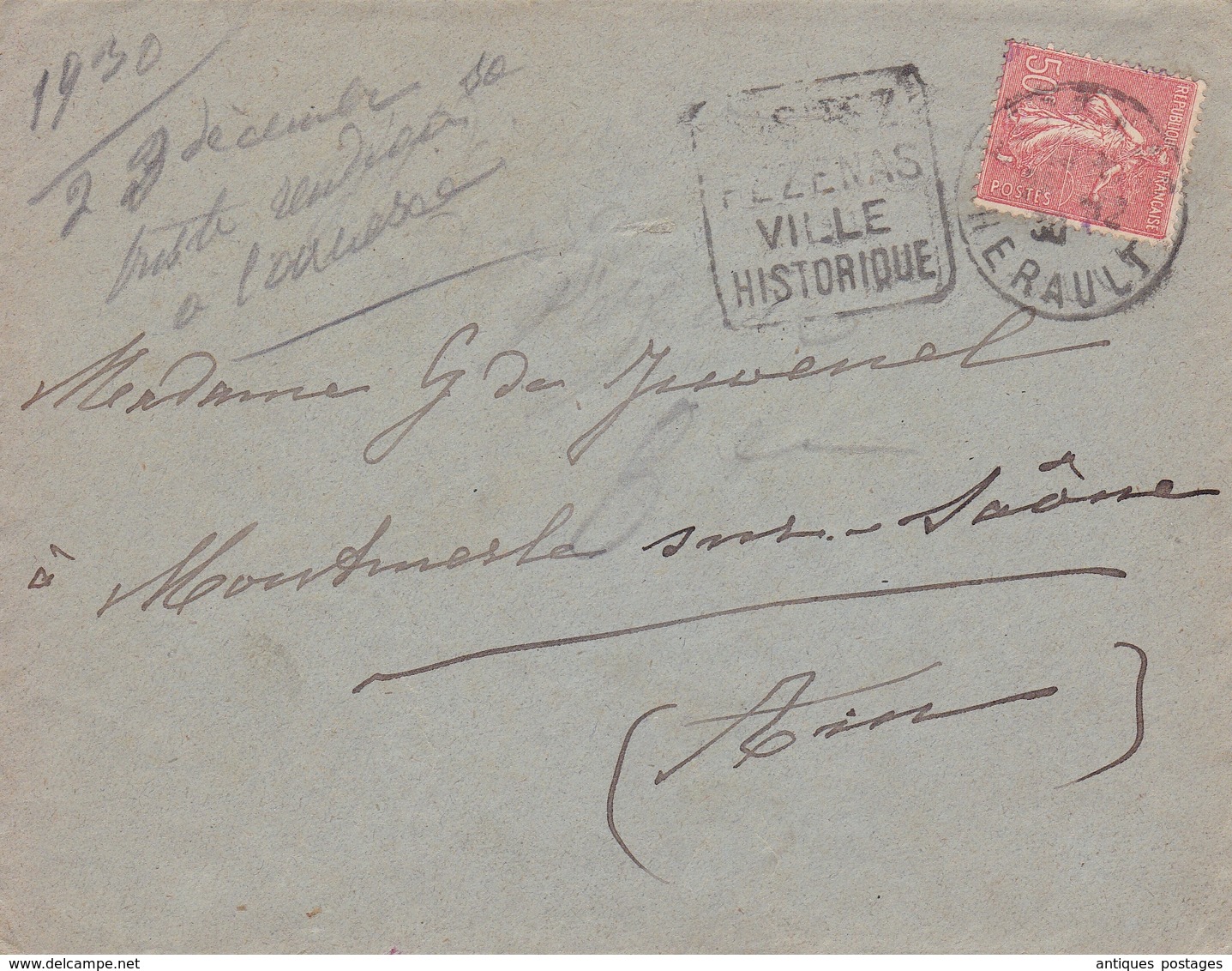 Hérault Visitez Pézenas Ville Historique 1930 Montmerle Ain Vignette Tuberculose + Correspondance - 1903-60 Sower - Ligned