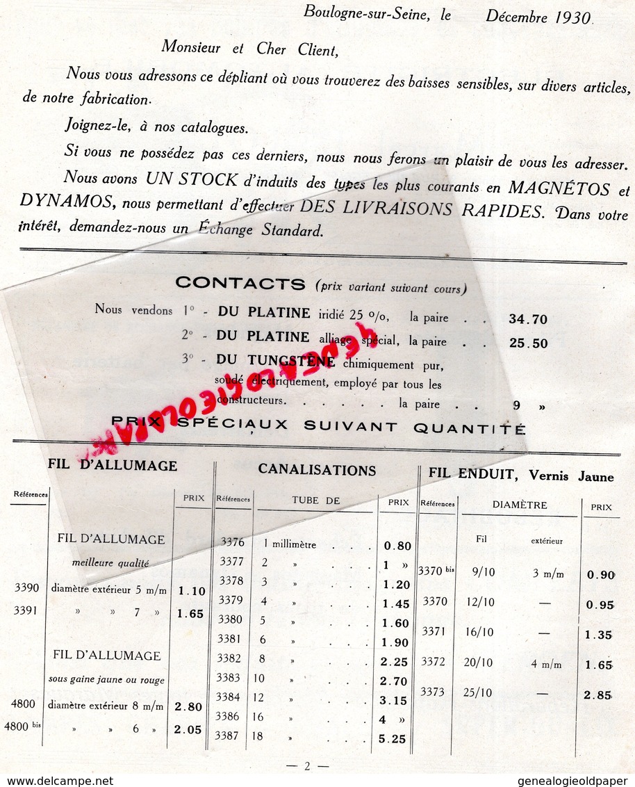 92- BOULOGNE BILLANCOURT- CATALOGUE MARCEL LEROUX- ELECTRICITE AUTO-AUTOMOBILE-9 RUE EGLISE- - Automobile