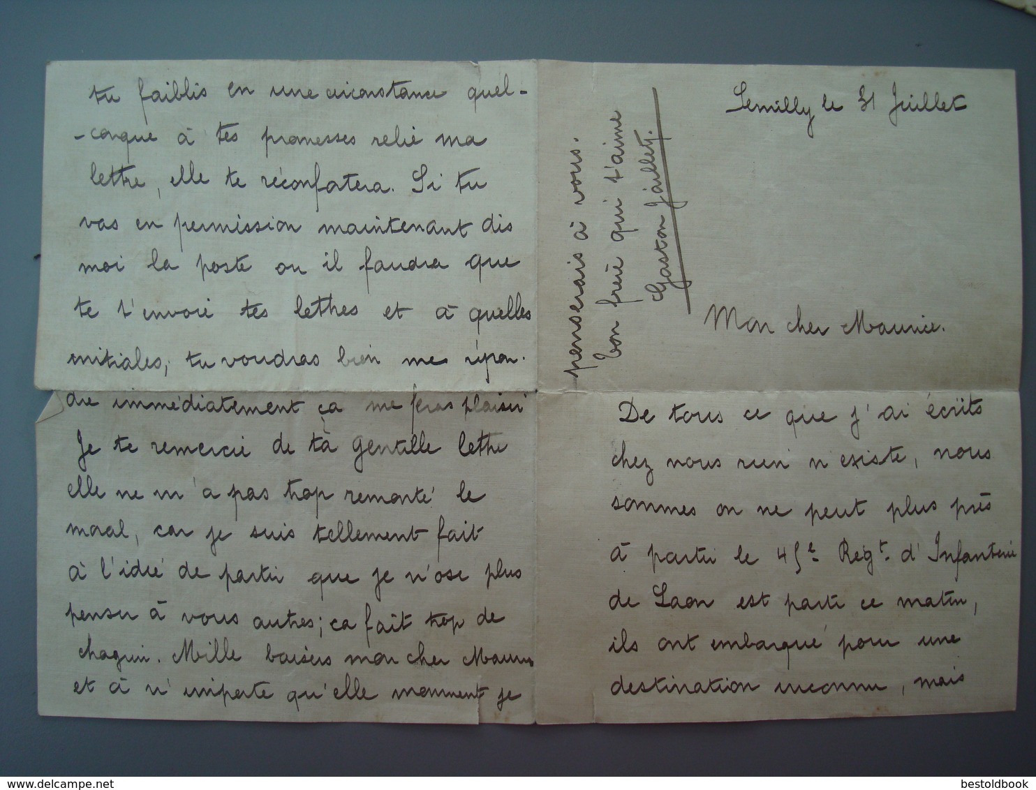 Lettre Poilu 31 Juillet 1914 LAON 029 ARTILLERIE 2 BATTERIE Enveloppe Et Lettre - Collections