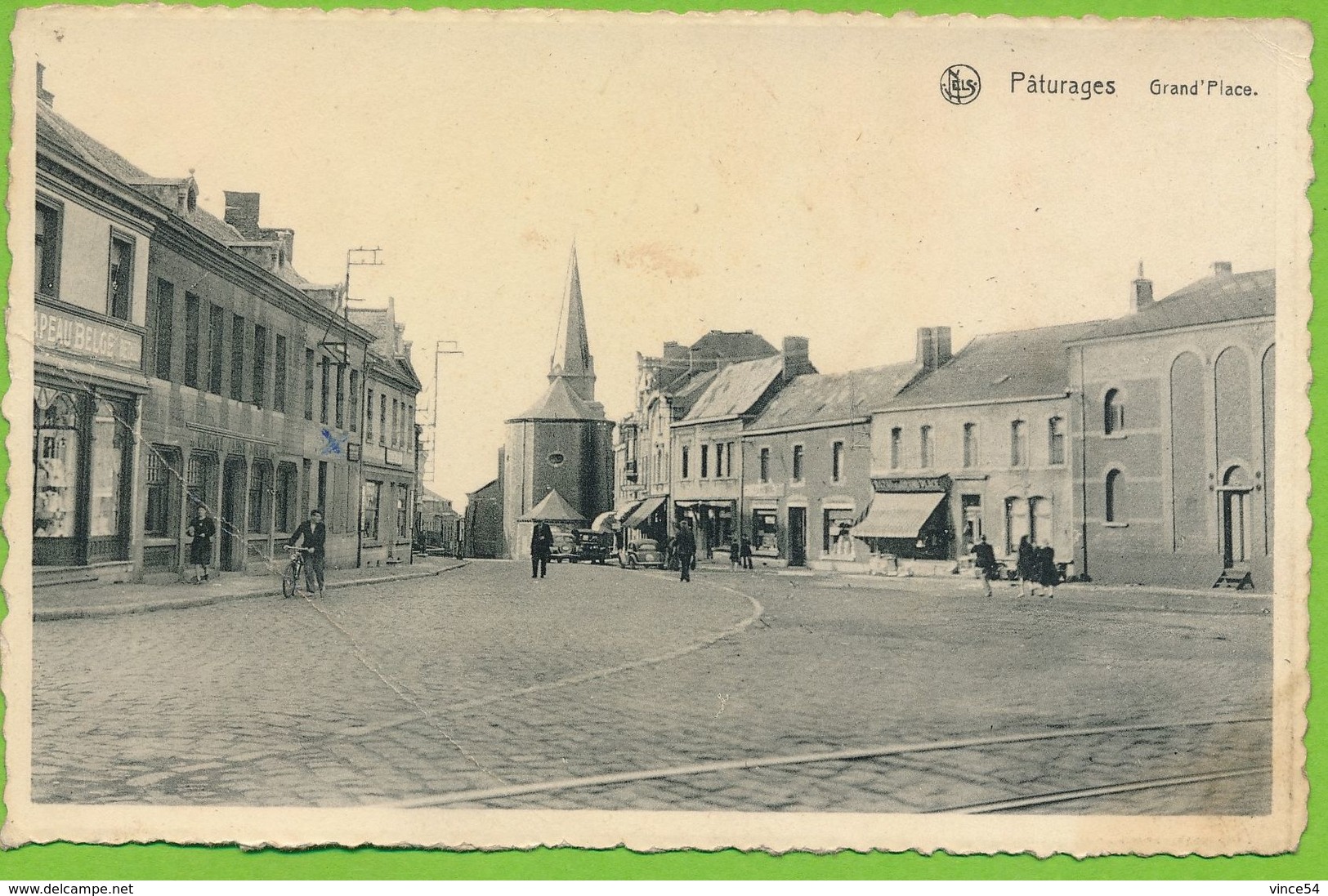 PATURAGES - Grand'Place Autos Carte Circulé 1951 - Colfontaine